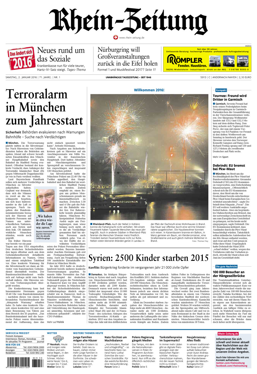Rhein-Zeitung Andernach & Mayen vom Samstag, 02.01.2016