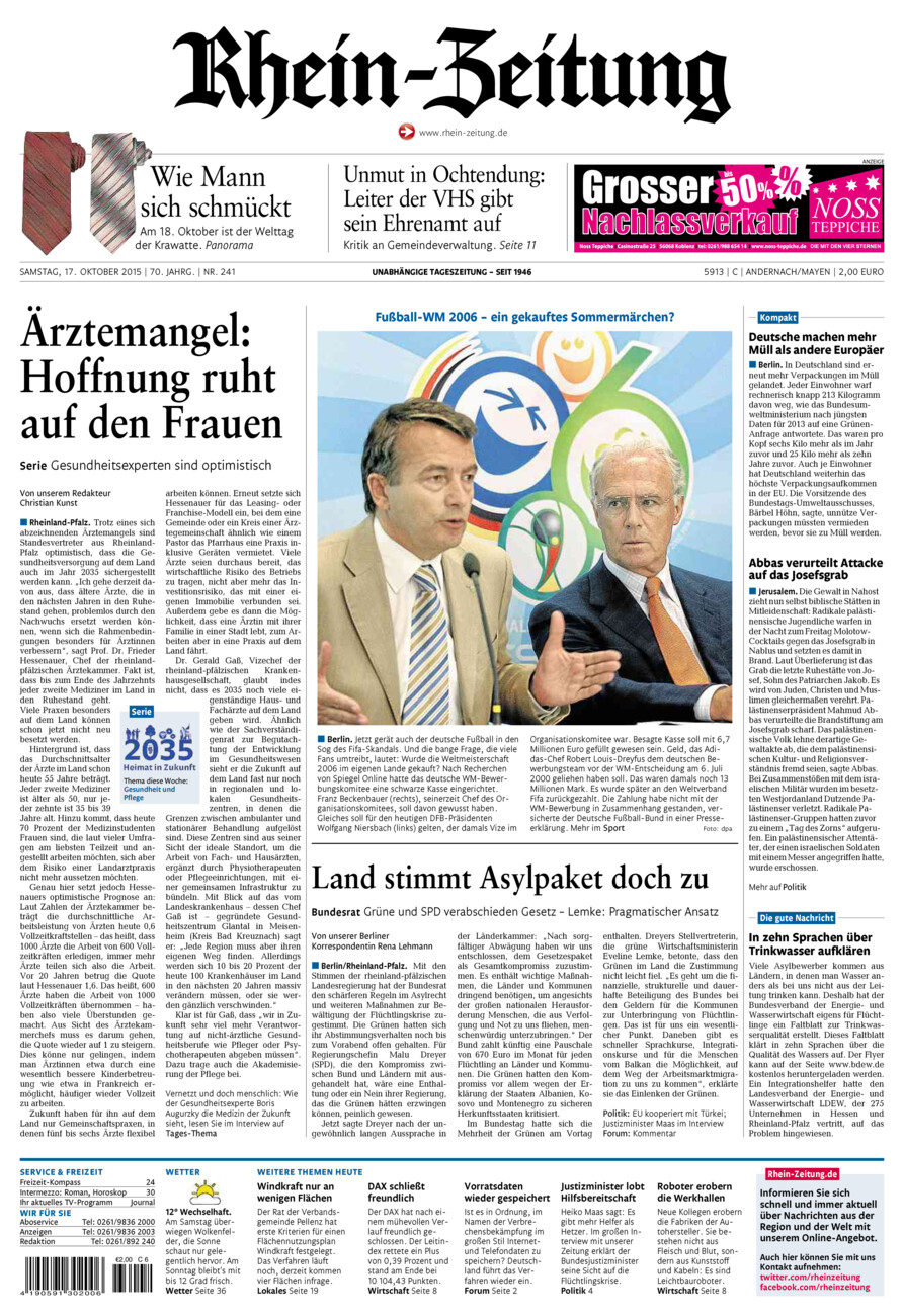 Rhein-Zeitung Andernach & Mayen vom Samstag, 17.10.2015