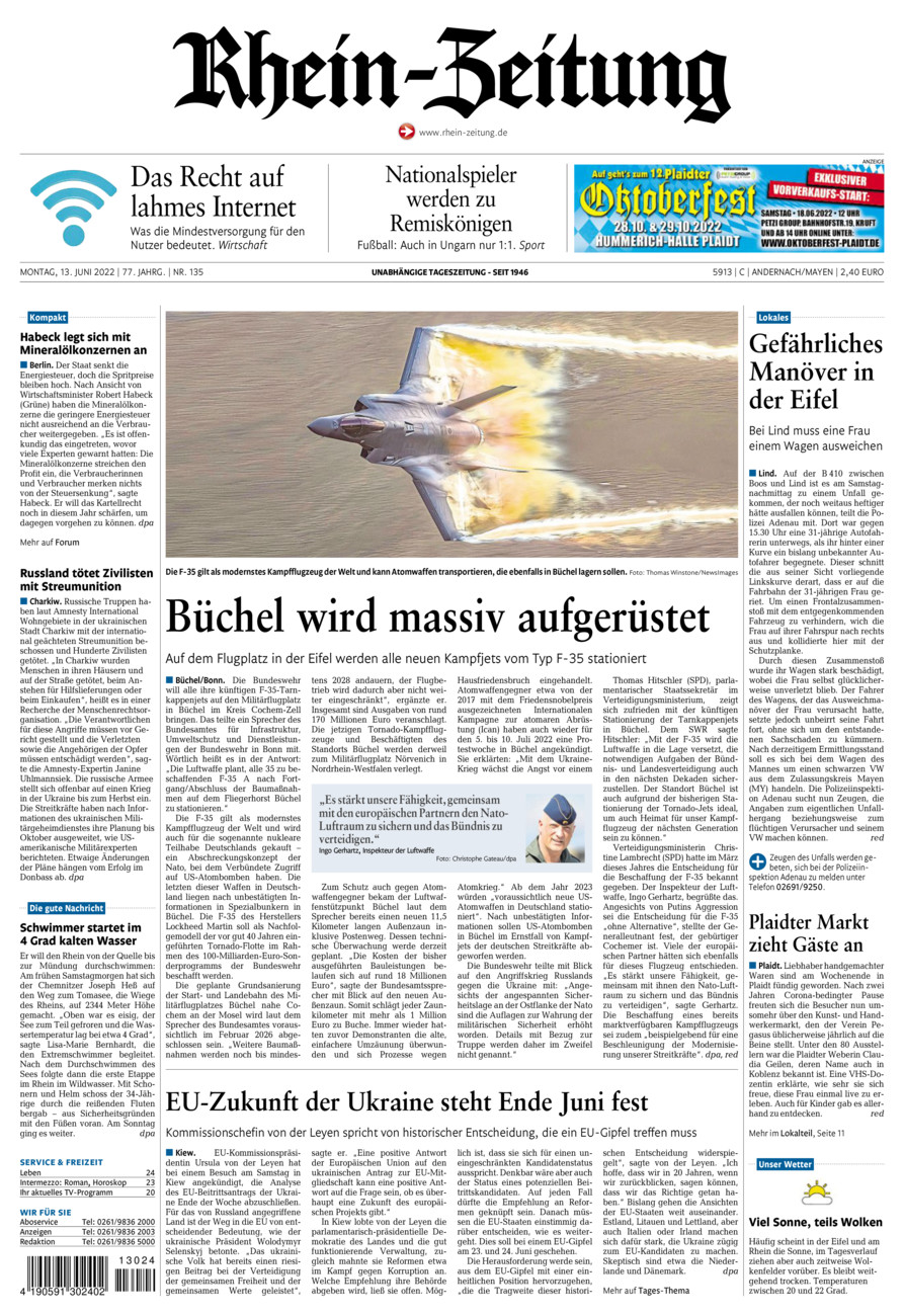 Rhein-Zeitung Andernach & Mayen vom Montag, 13.06.2022