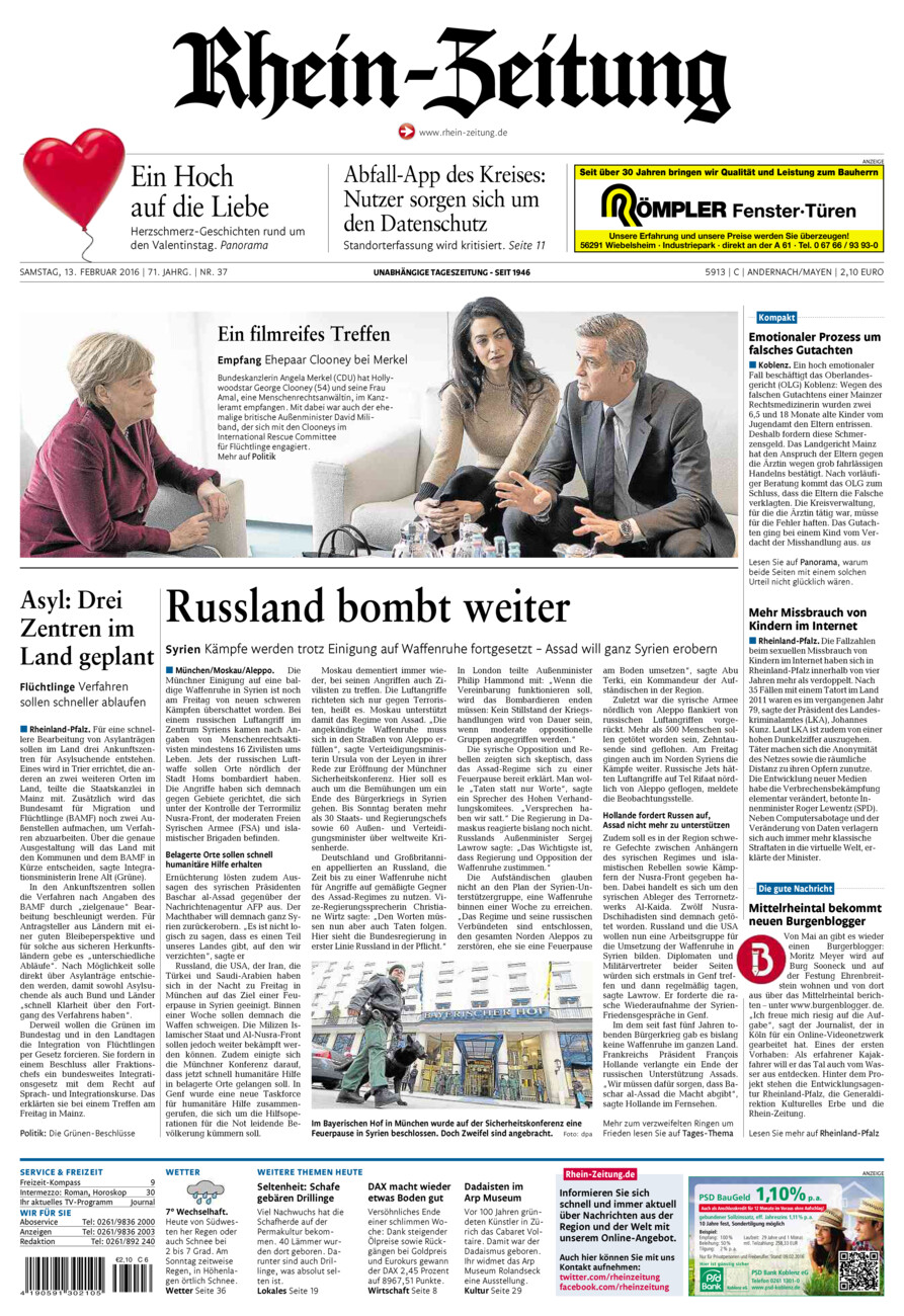 Rhein-Zeitung Andernach & Mayen vom Samstag, 13.02.2016