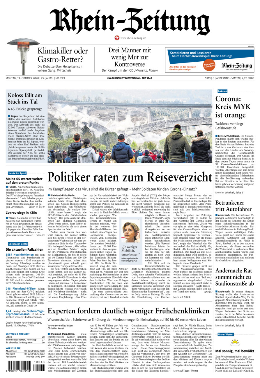 Rhein-Zeitung Andernach & Mayen vom Montag, 19.10.2020