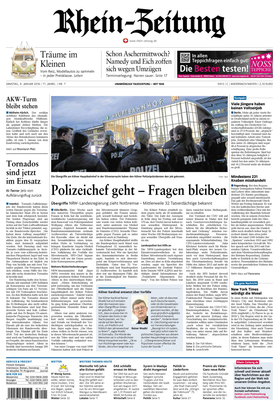 Rhein-Zeitung Andernach & Mayen vom Samstag, 09.01.2016