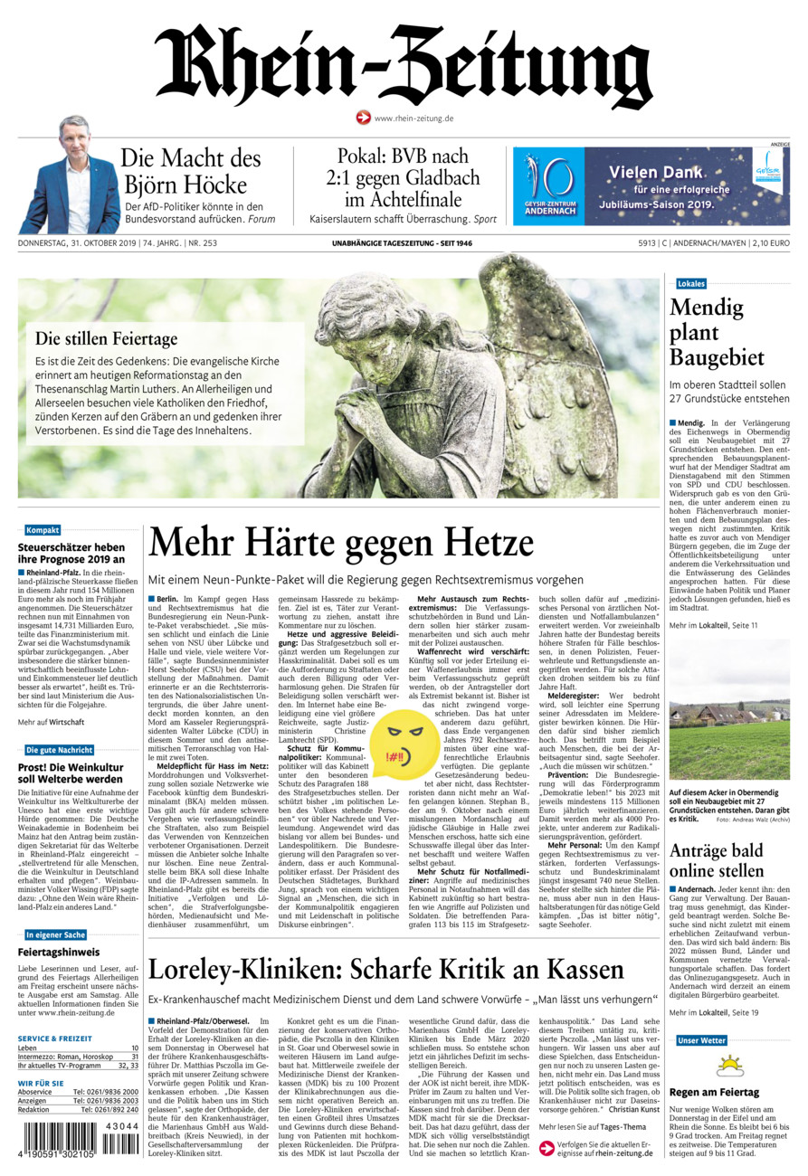 Rhein-Zeitung Andernach & Mayen vom Donnerstag, 31.10.2019