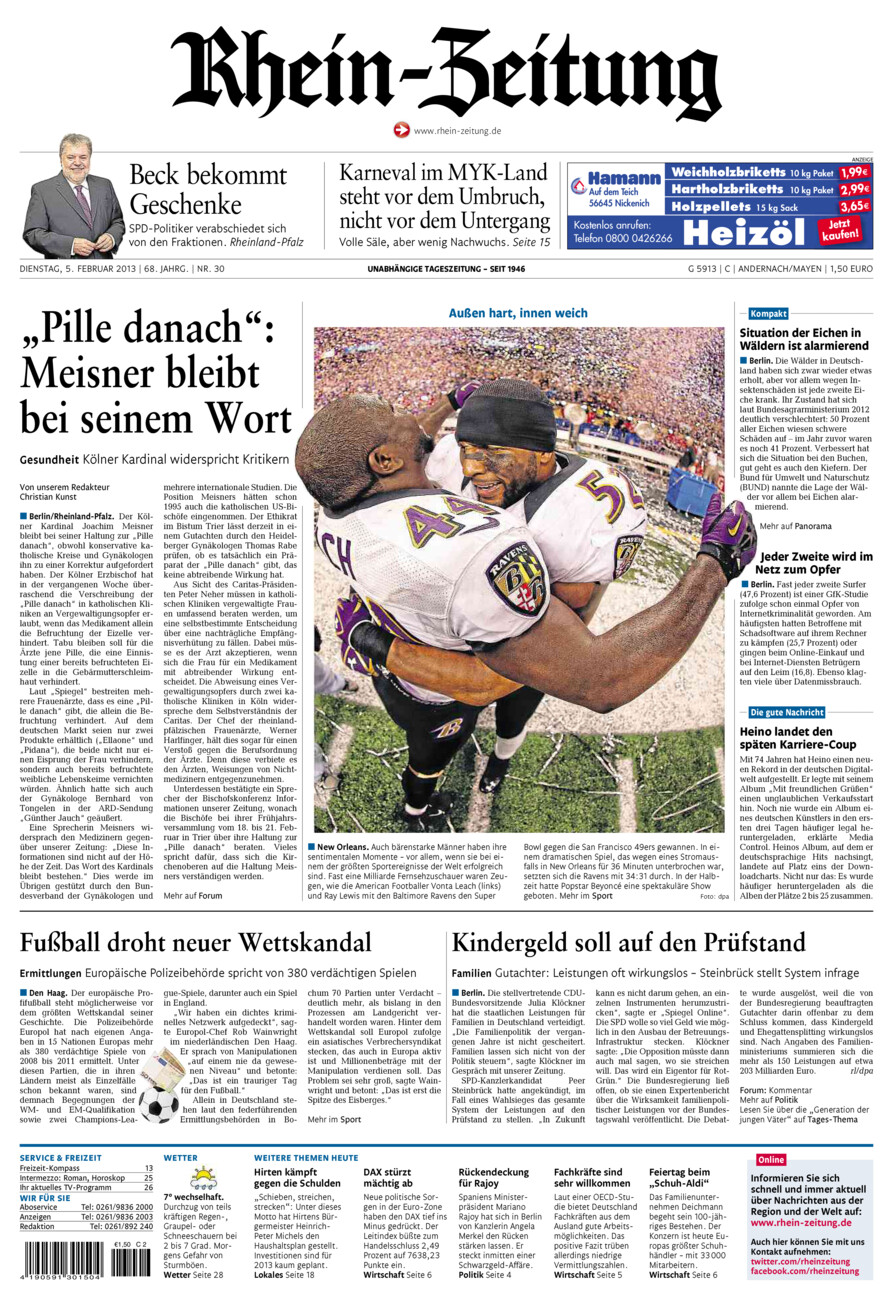 Rhein-Zeitung Andernach & Mayen vom Dienstag, 05.02.2013