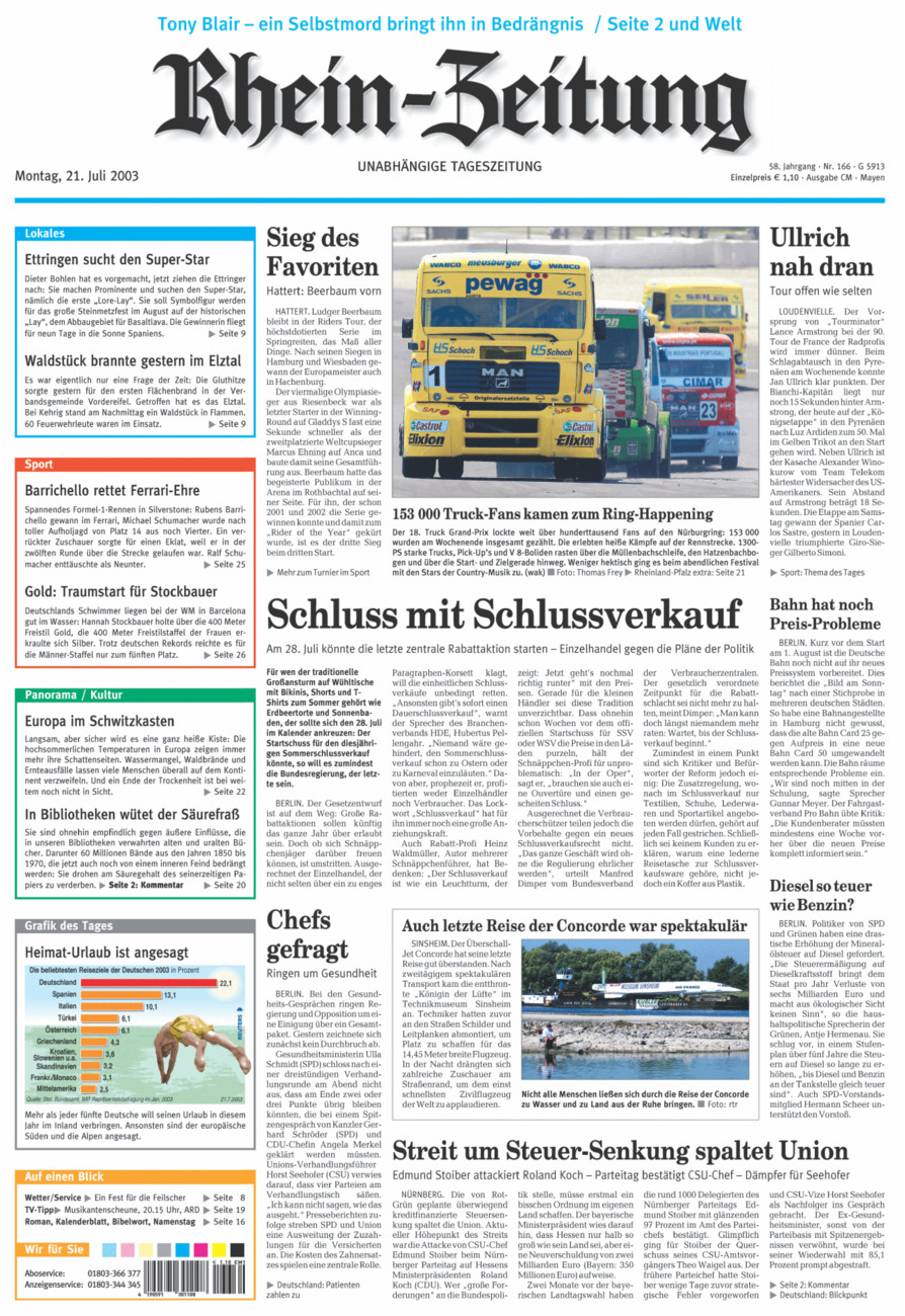 Rhein-Zeitung Andernach & Mayen vom Montag, 21.07.2003