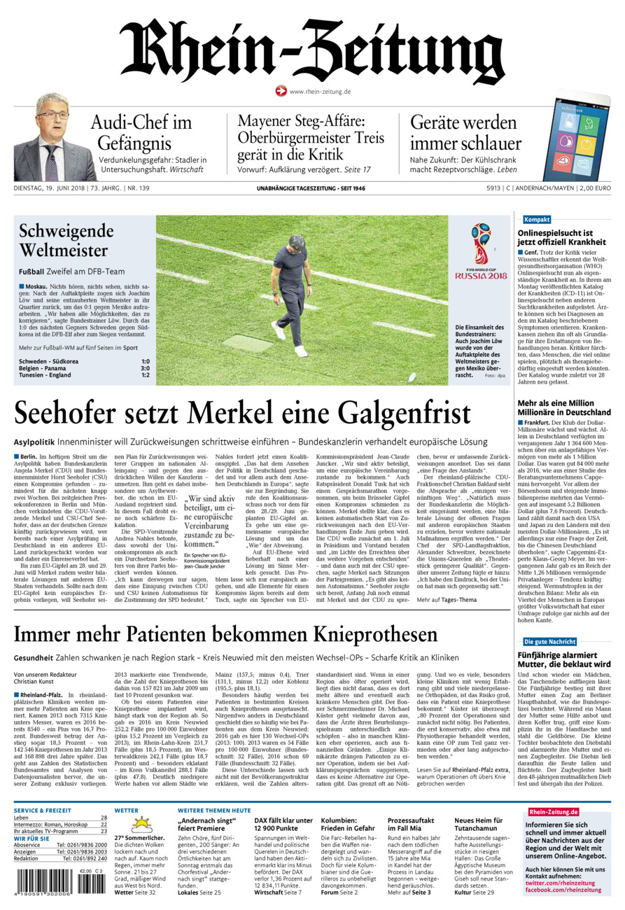Rhein-Zeitung Andernach & Mayen vom Dienstag, 19.06.2018