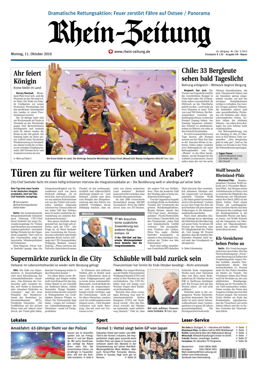 Rhein-Zeitung Andernach & Mayen vom Montag, 11.10.2010