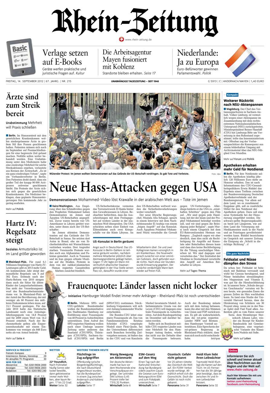 Rhein-Zeitung Andernach & Mayen vom Freitag, 14.09.2012