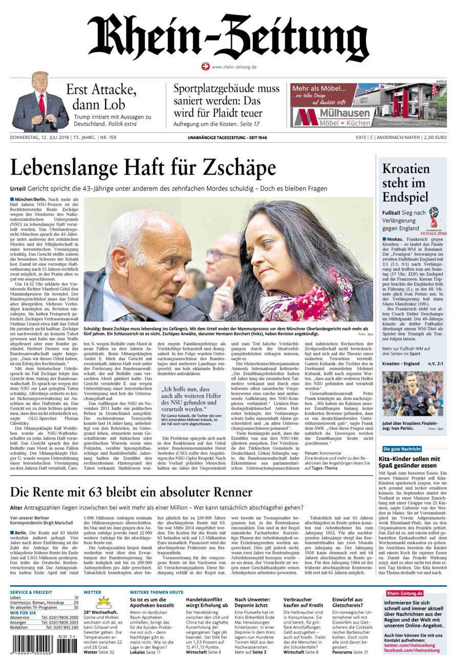 Rhein-Zeitung Andernach & Mayen vom Donnerstag, 12.07.2018