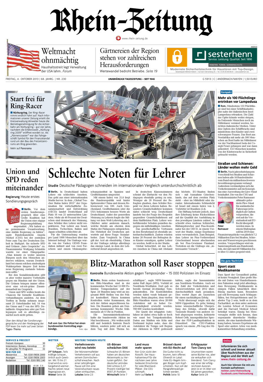 Rhein-Zeitung Andernach & Mayen vom Freitag, 04.10.2013