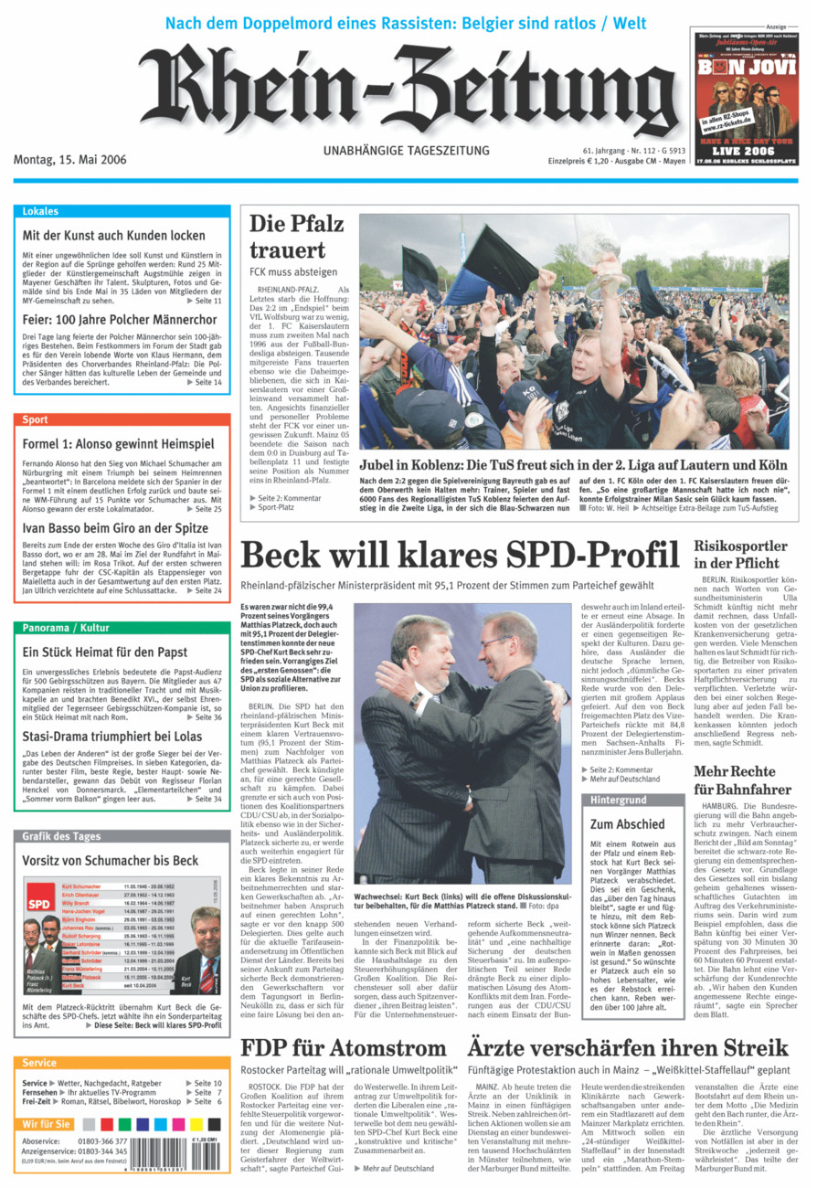 Rhein-Zeitung Andernach & Mayen vom Montag, 15.05.2006