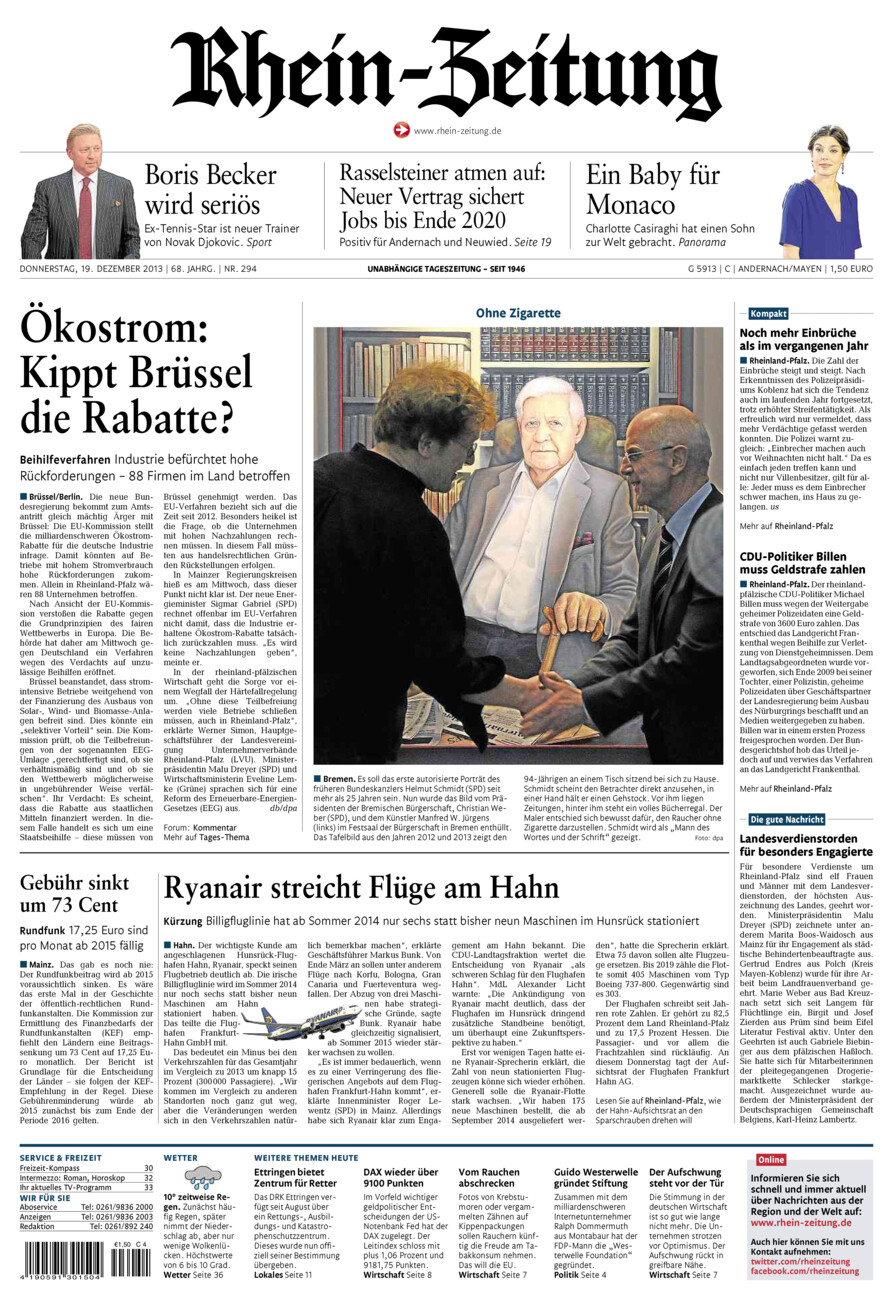 Rhein-Zeitung Andernach & Mayen vom Donnerstag, 19.12.2013