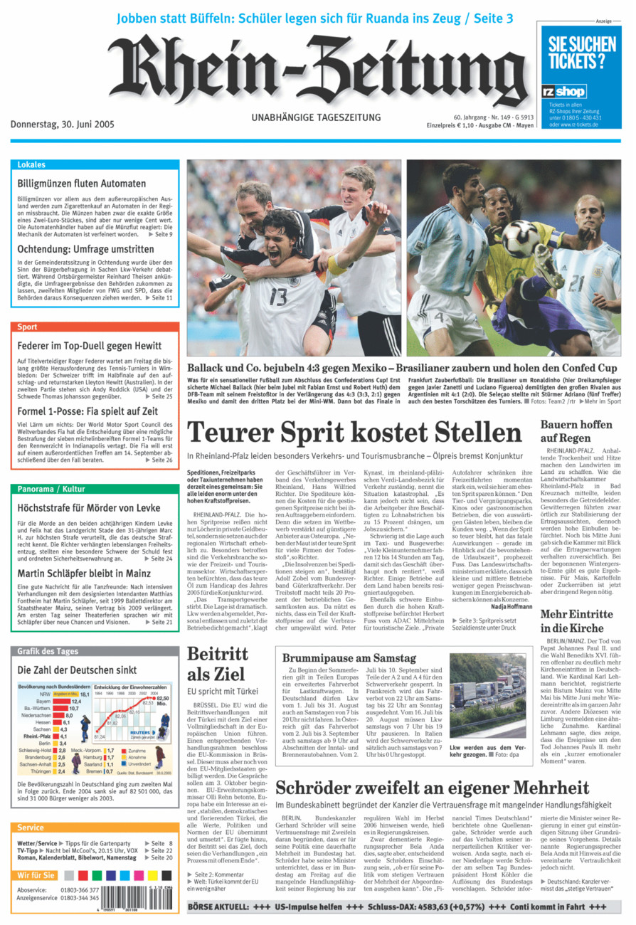 Rhein-Zeitung Andernach & Mayen vom Donnerstag, 30.06.2005