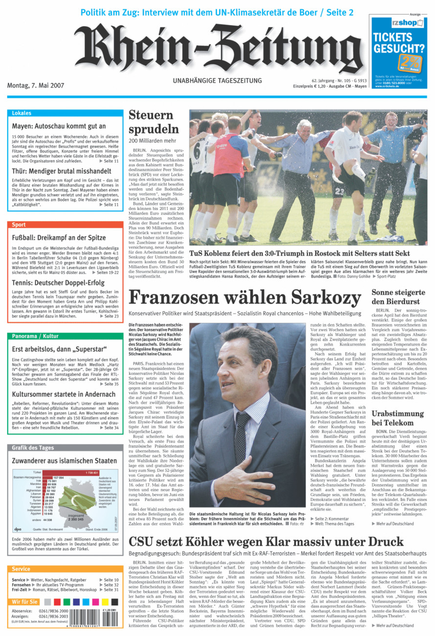 Rhein-Zeitung Andernach & Mayen vom Montag, 07.05.2007