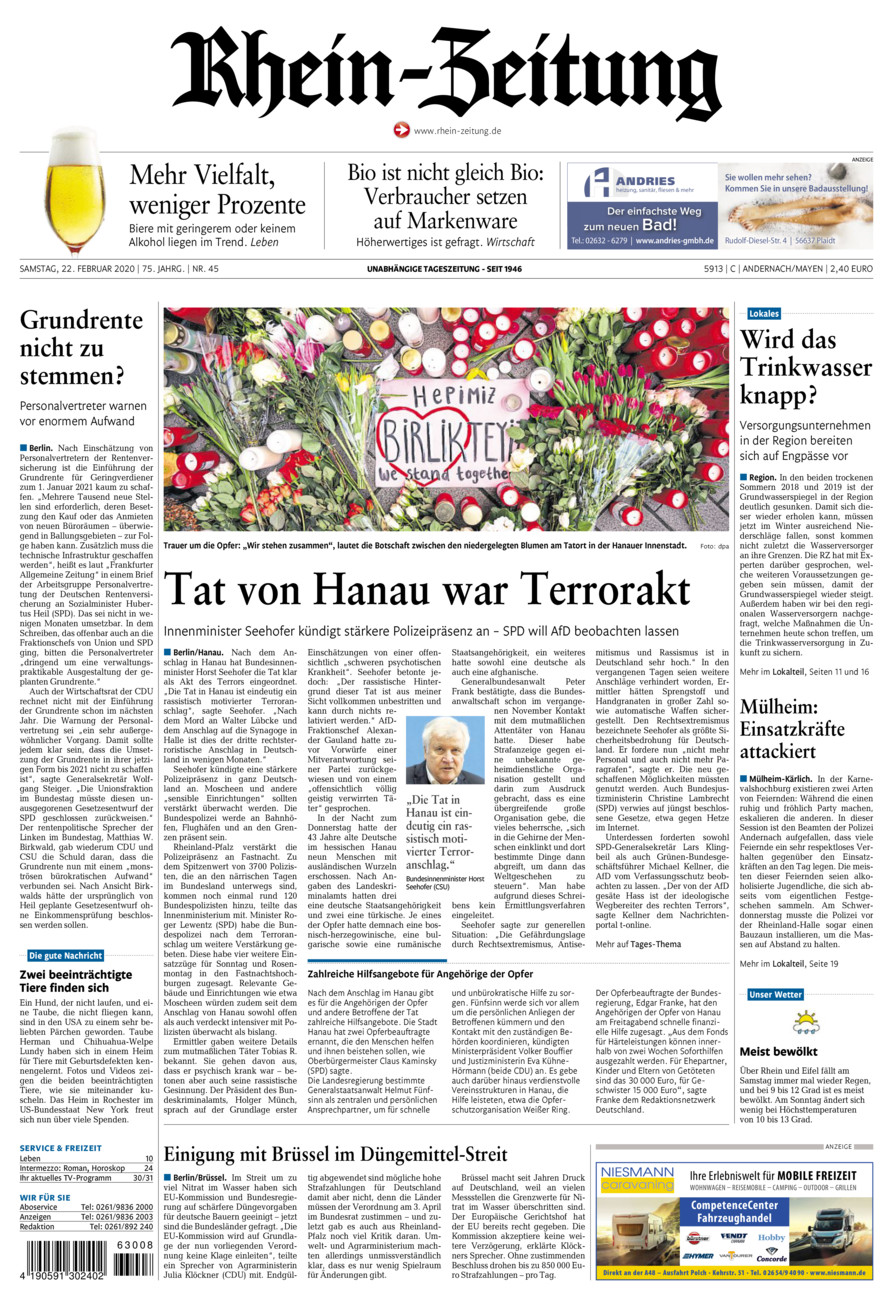 Rhein-Zeitung Andernach & Mayen vom Samstag, 22.02.2020