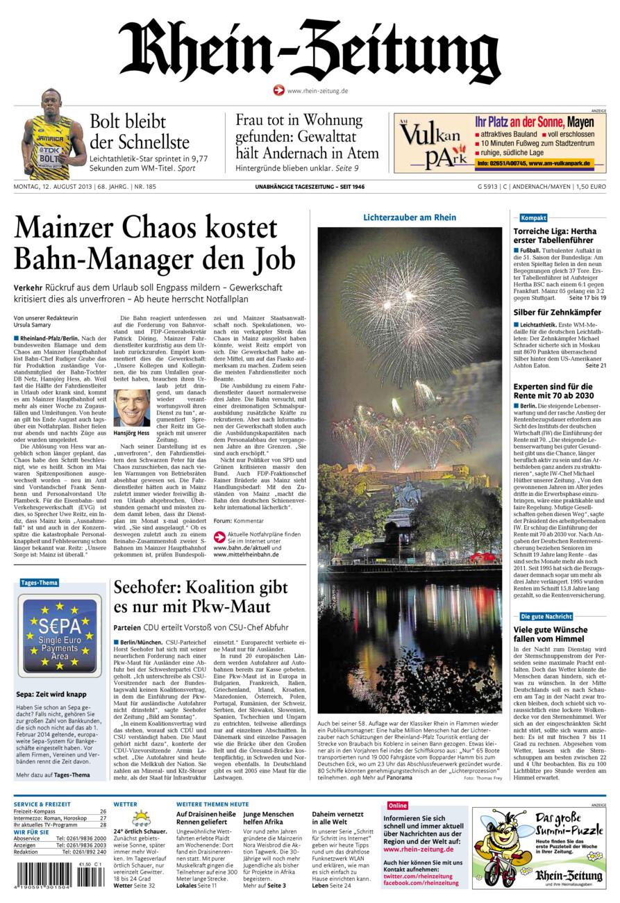 Rhein-Zeitung Andernach & Mayen vom Montag, 12.08.2013