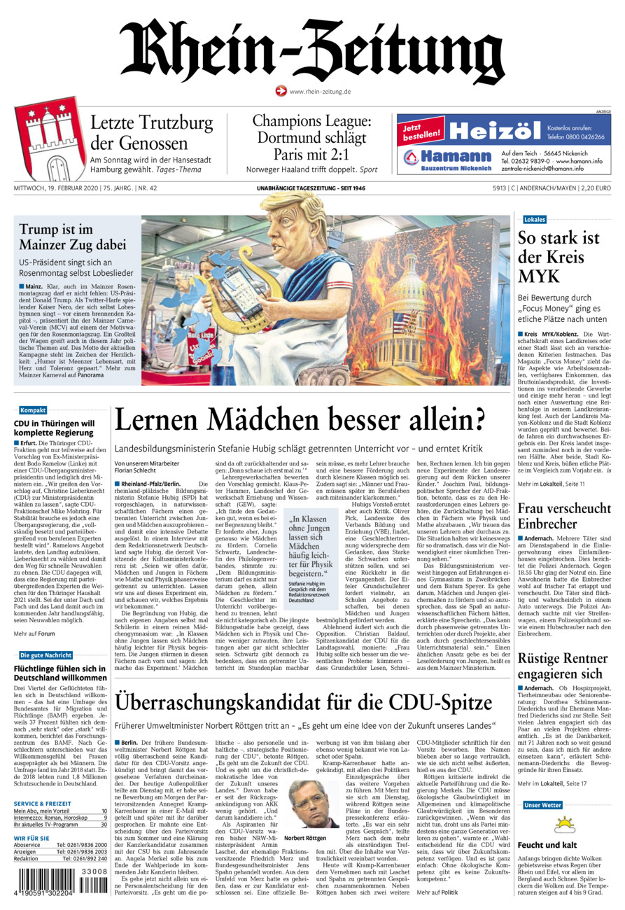 Rhein-Zeitung Andernach & Mayen vom Mittwoch, 19.02.2020
