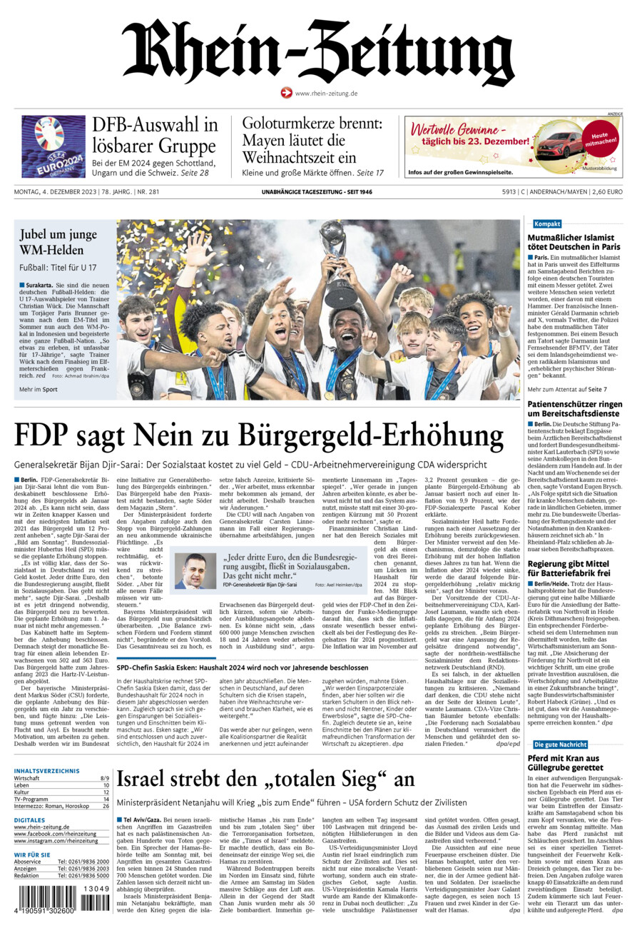 Rhein-Zeitung Andernach & Mayen vom Montag, 04.12.2023