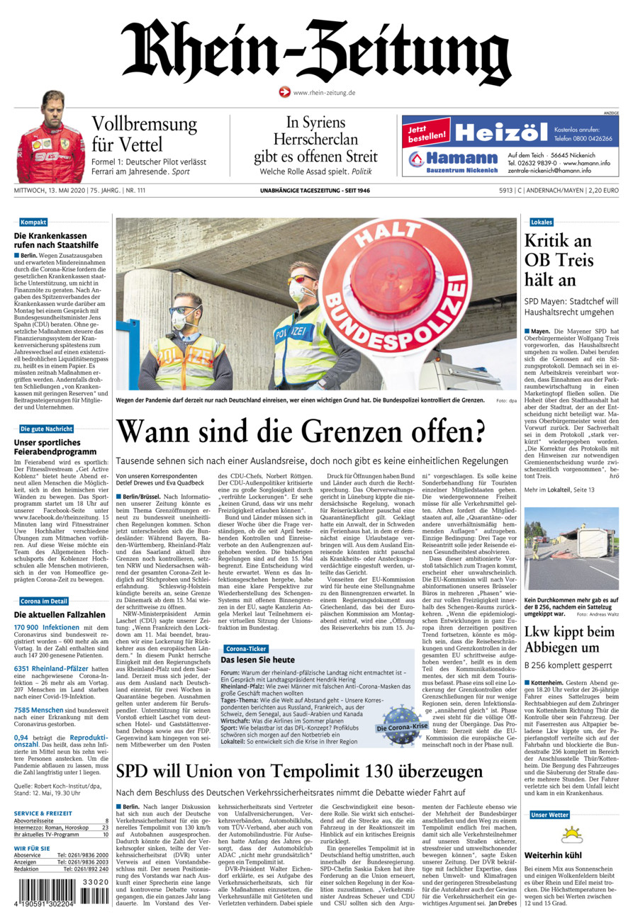 Rhein-Zeitung Andernach & Mayen vom Mittwoch, 13.05.2020