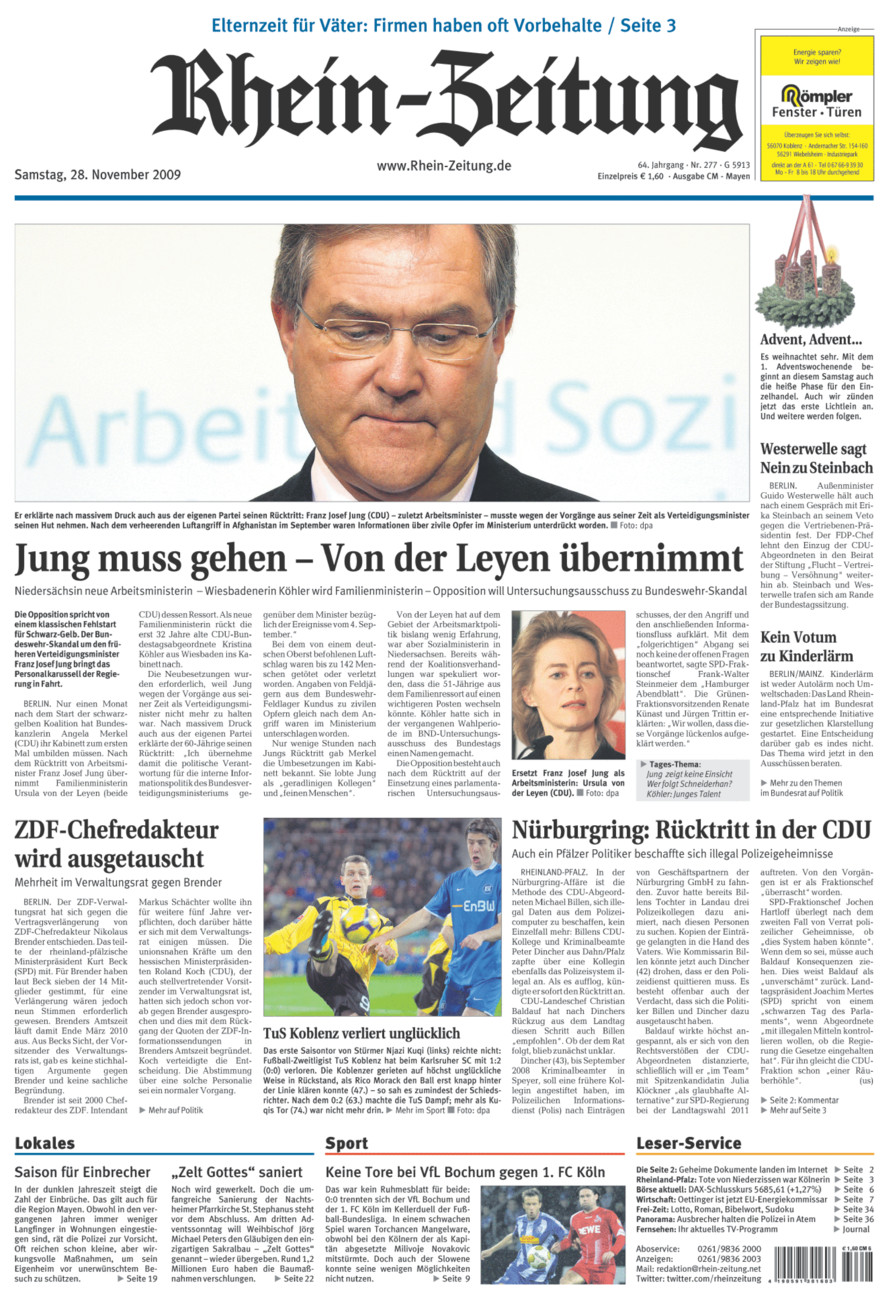 Rhein-Zeitung Andernach & Mayen vom Samstag, 28.11.2009