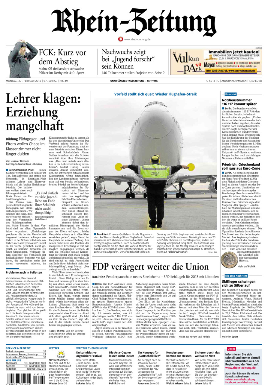 Rhein-Zeitung Andernach & Mayen vom Montag, 27.02.2012