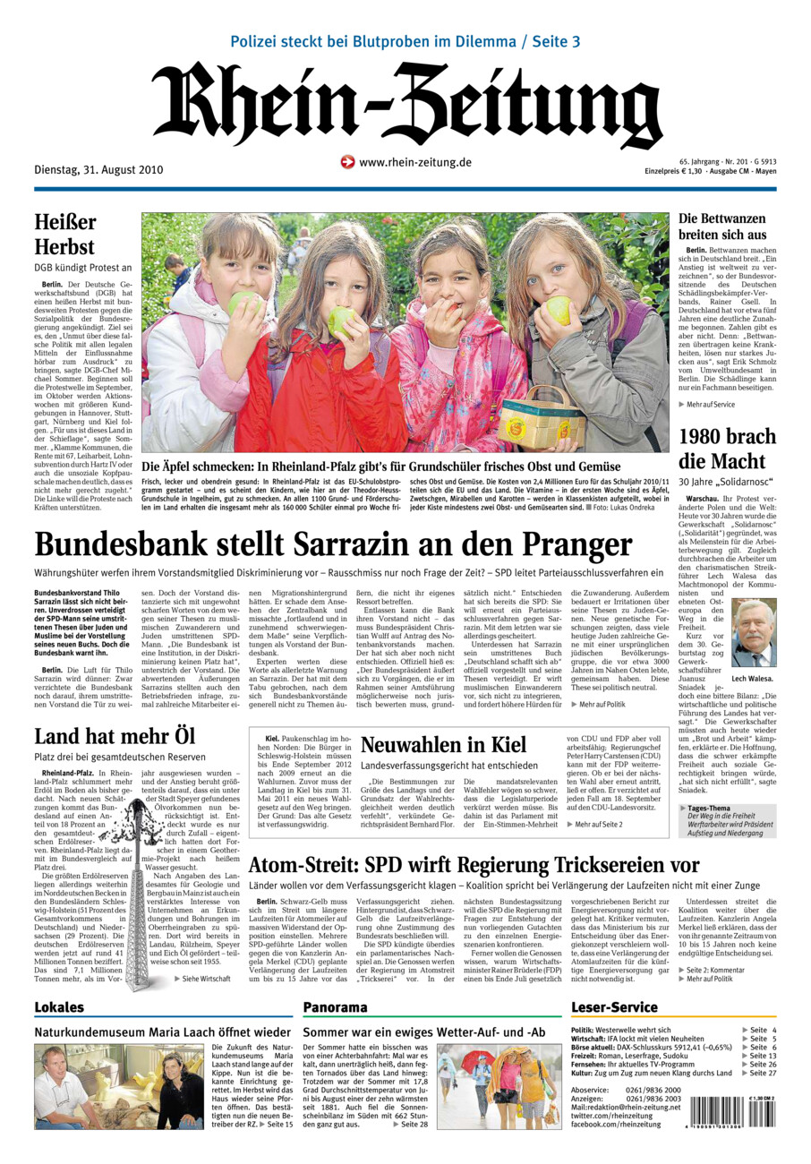 Rhein-Zeitung Andernach & Mayen vom Dienstag, 31.08.2010