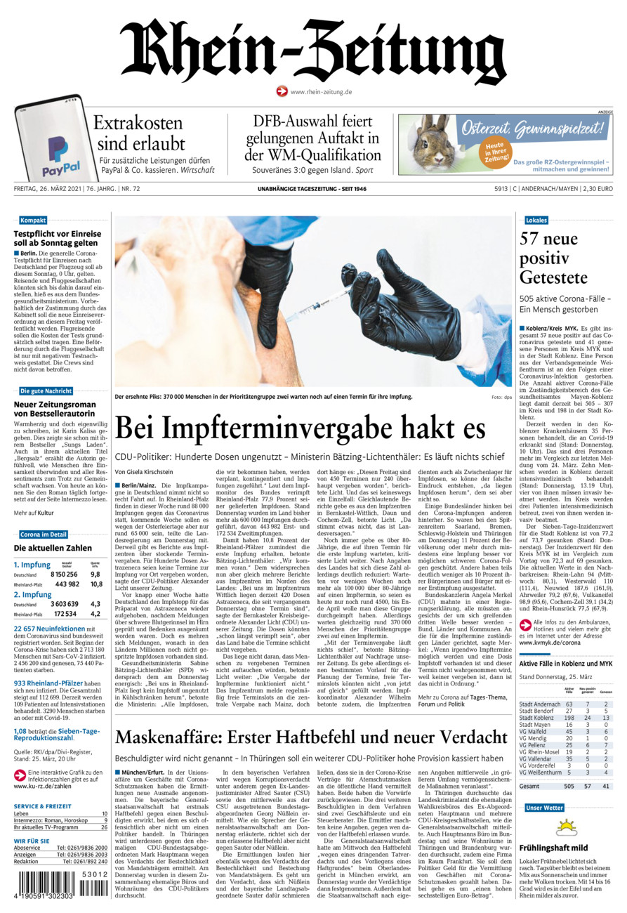 Rhein-Zeitung Andernach & Mayen vom Freitag, 26.03.2021