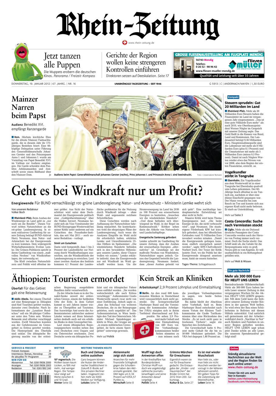 Rhein-Zeitung Andernach & Mayen vom Donnerstag, 19.01.2012