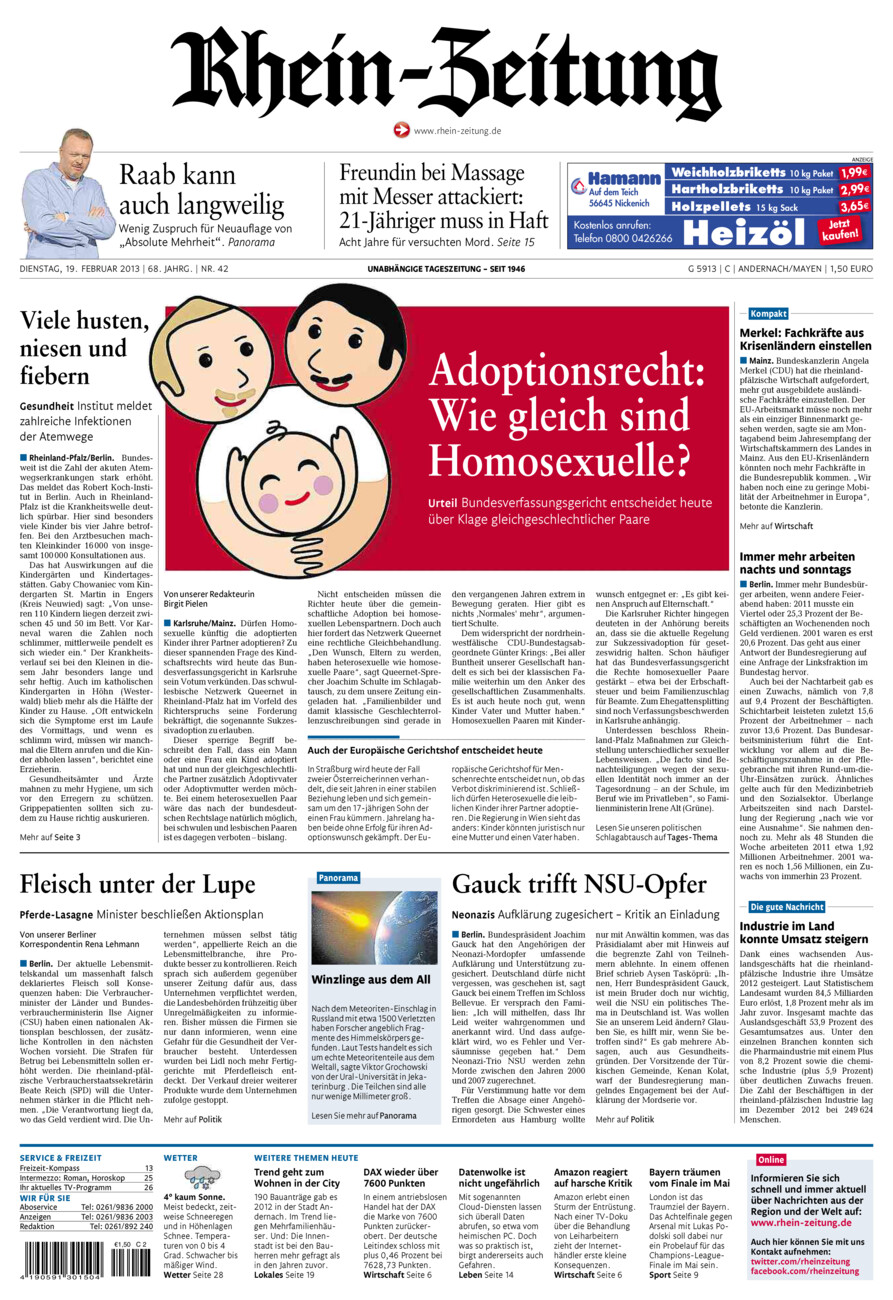 Rhein-Zeitung Andernach & Mayen vom Dienstag, 19.02.2013
