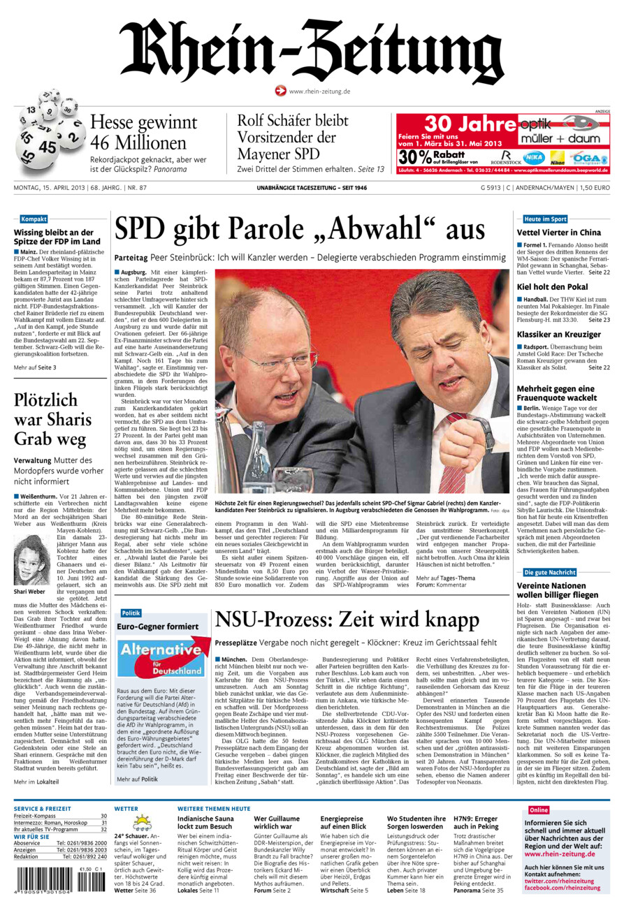Rhein-Zeitung Andernach & Mayen vom Montag, 15.04.2013