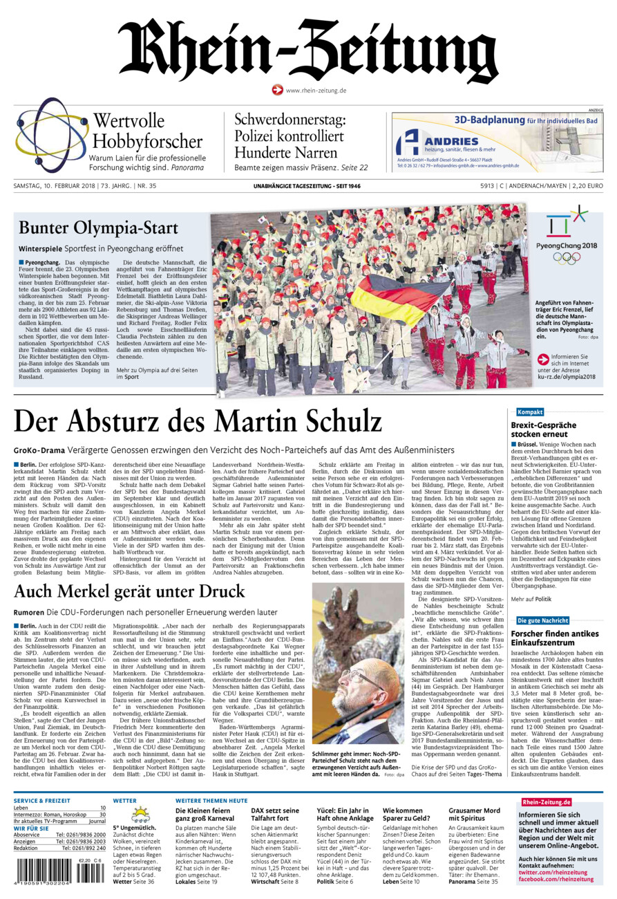 Rhein-Zeitung Andernach & Mayen vom Samstag, 10.02.2018