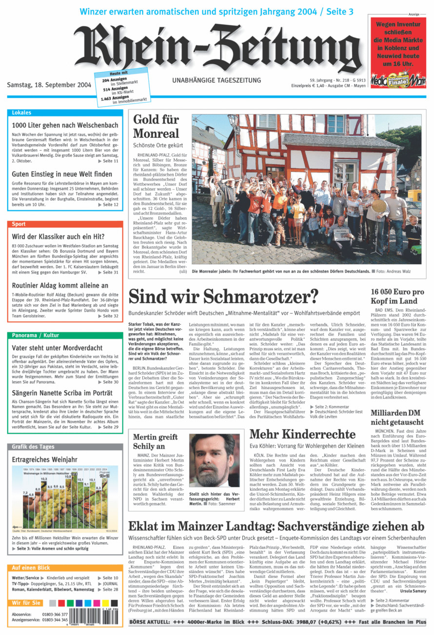 Rhein-Zeitung Andernach & Mayen vom Samstag, 18.09.2004