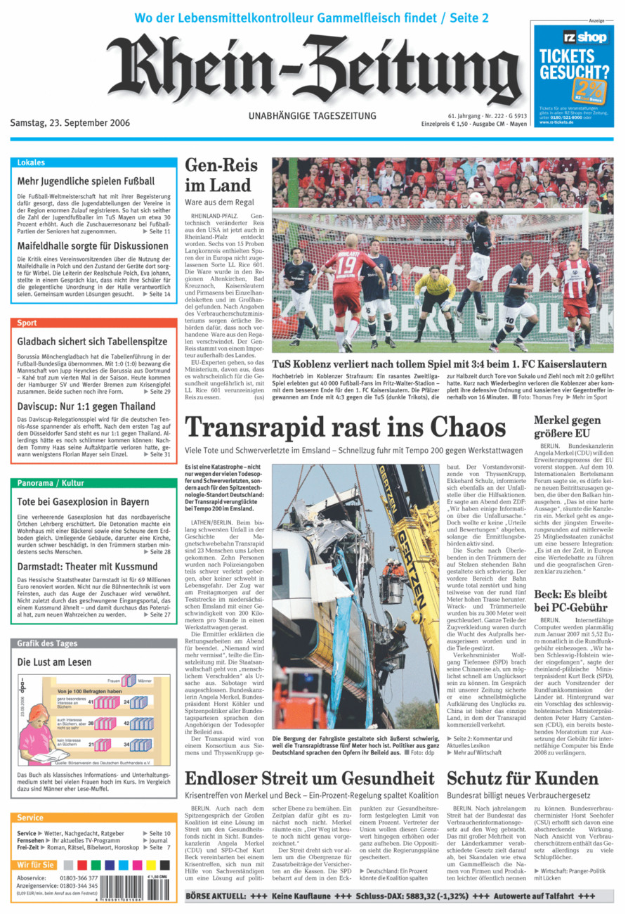 Rhein-Zeitung Andernach & Mayen vom Samstag, 23.09.2006