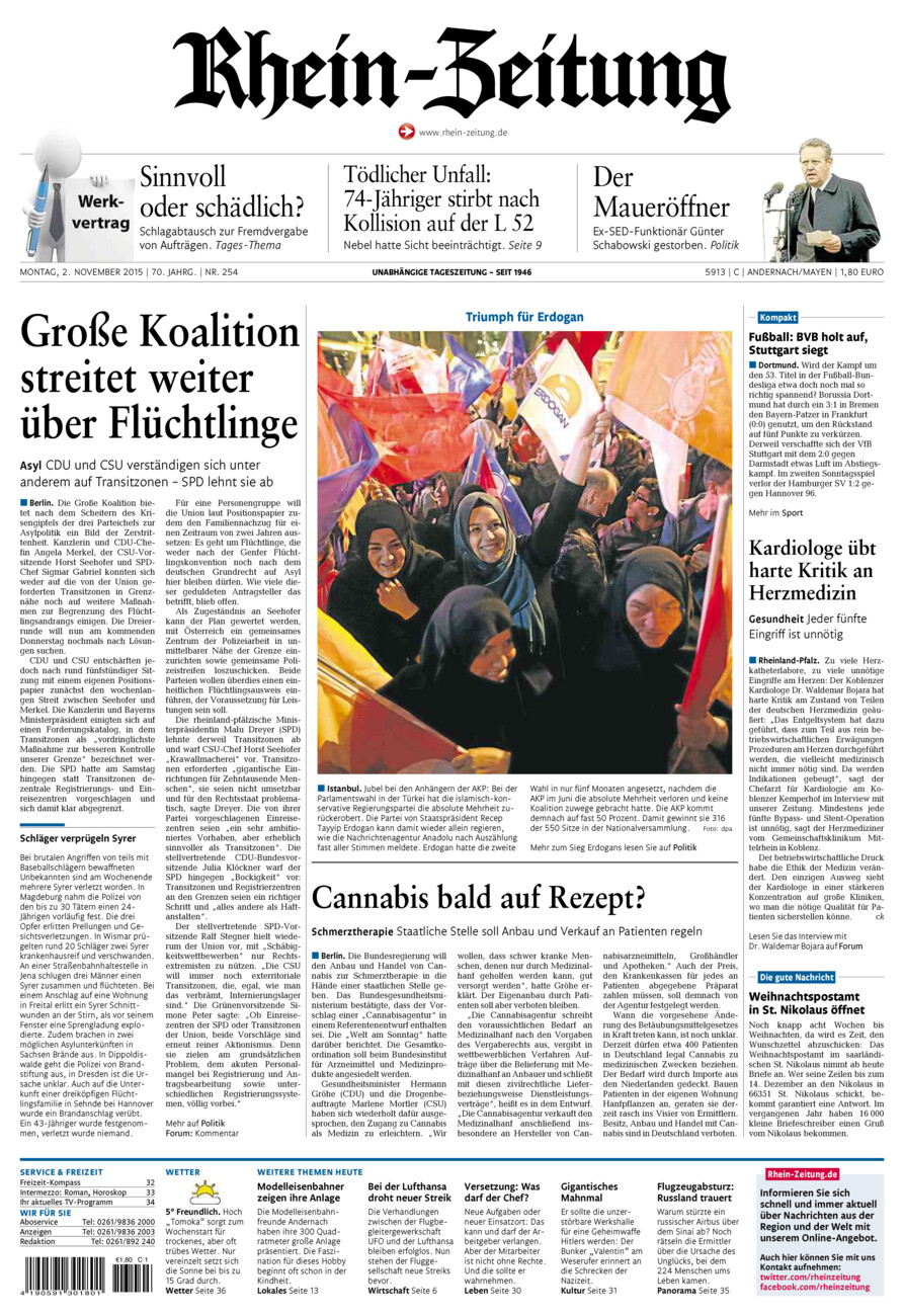Rhein-Zeitung Andernach & Mayen vom Montag, 02.11.2015
