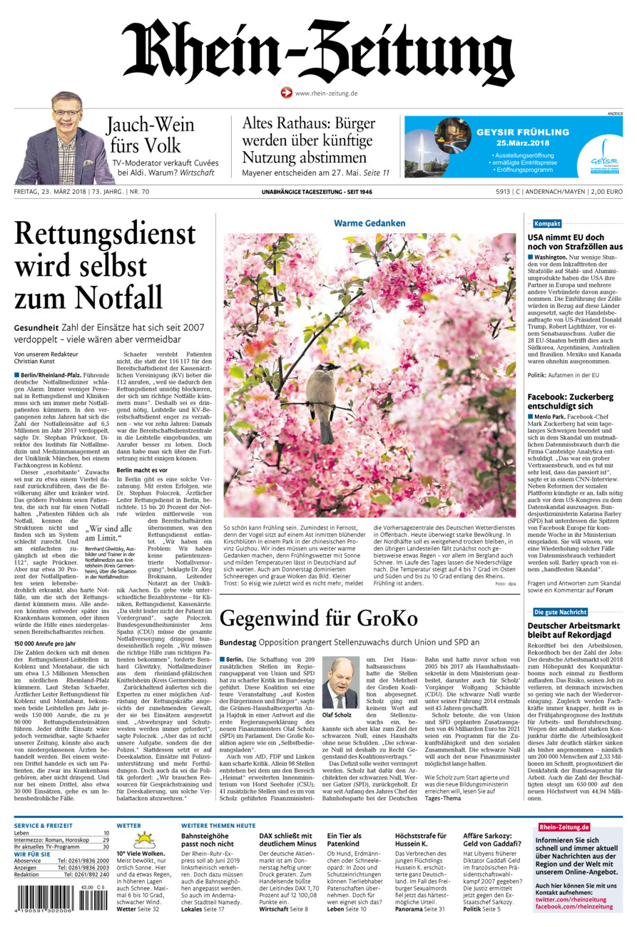 Rhein-Zeitung Andernach & Mayen vom Freitag, 23.03.2018