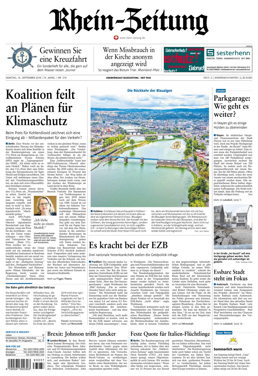 Rhein-Zeitung Andernach & Mayen vom Samstag, 14.09.2019