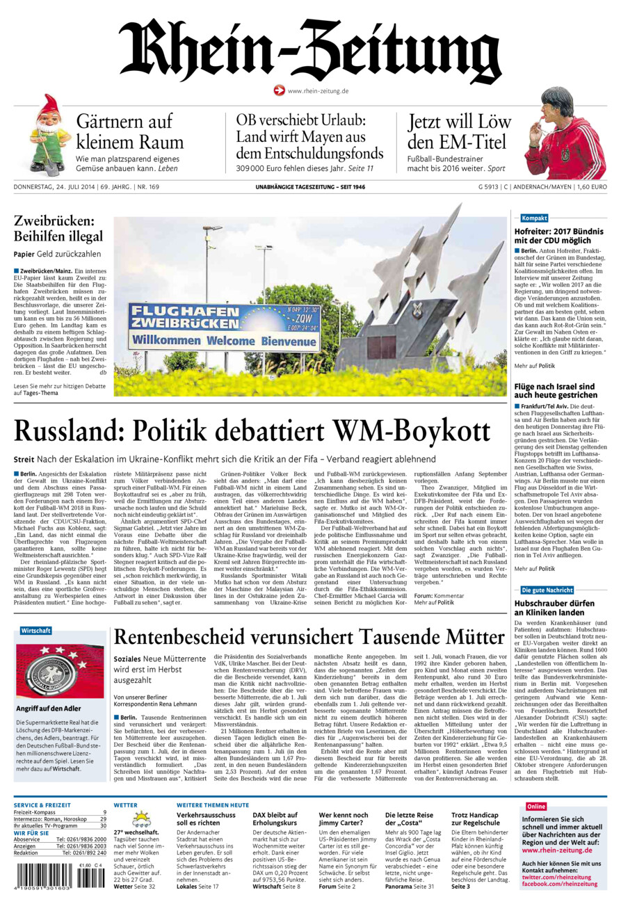 Rhein-Zeitung Andernach & Mayen vom Donnerstag, 24.07.2014