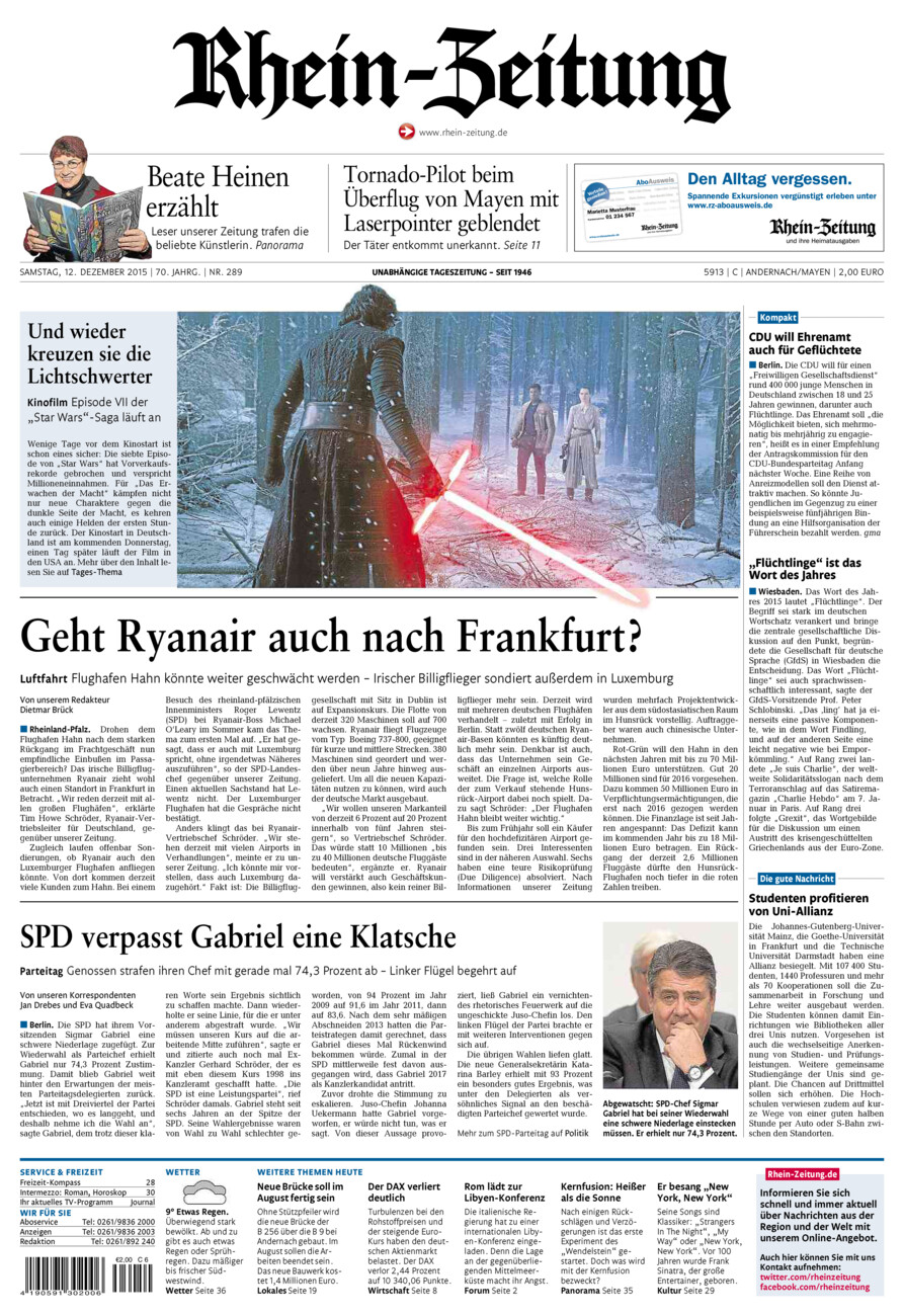 Rhein-Zeitung Andernach & Mayen vom Samstag, 12.12.2015