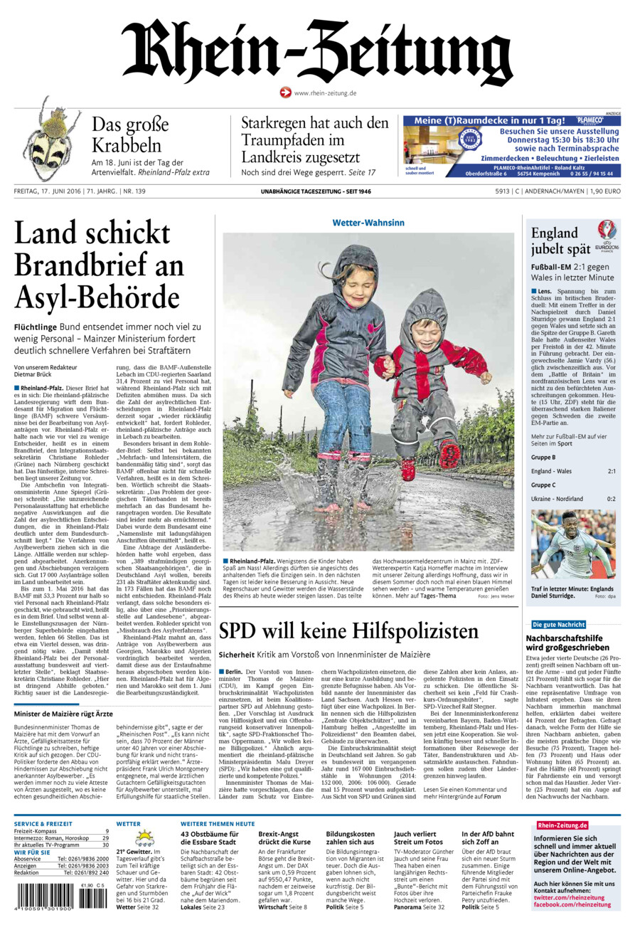 Rhein-Zeitung Andernach & Mayen vom Freitag, 17.06.2016