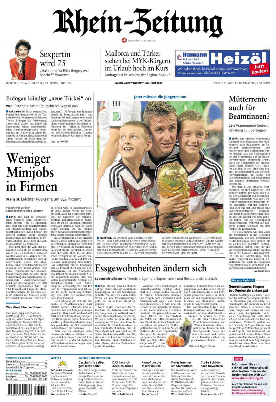 Rhein-Zeitung Andernach & Mayen vom Dienstag, 12.08.2014