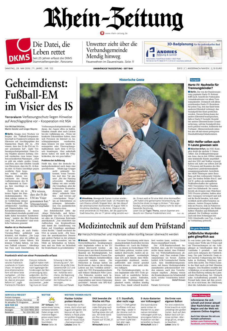 Rhein-Zeitung Andernach & Mayen vom Samstag, 28.05.2016