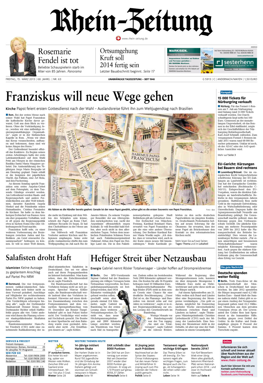 Rhein-Zeitung Andernach & Mayen vom Freitag, 15.03.2013