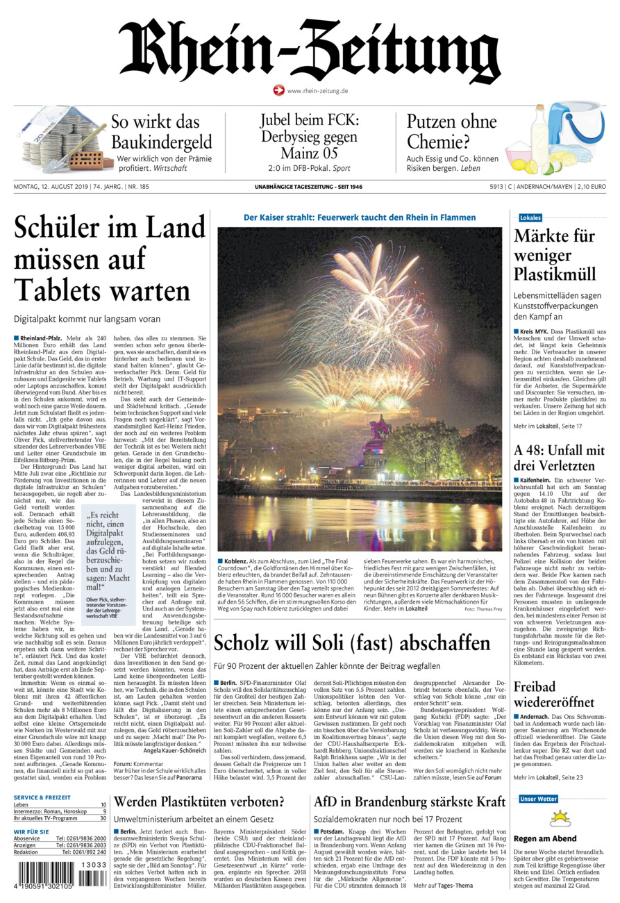 Rhein-Zeitung Andernach & Mayen vom Montag, 12.08.2019