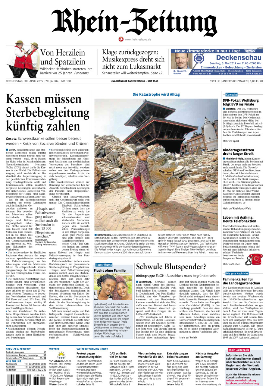 Rhein-Zeitung Andernach & Mayen vom Donnerstag, 30.04.2015