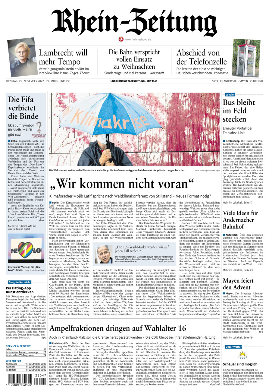 Rhein-Zeitung Andernach & Mayen vom Dienstag, 22.11.2022