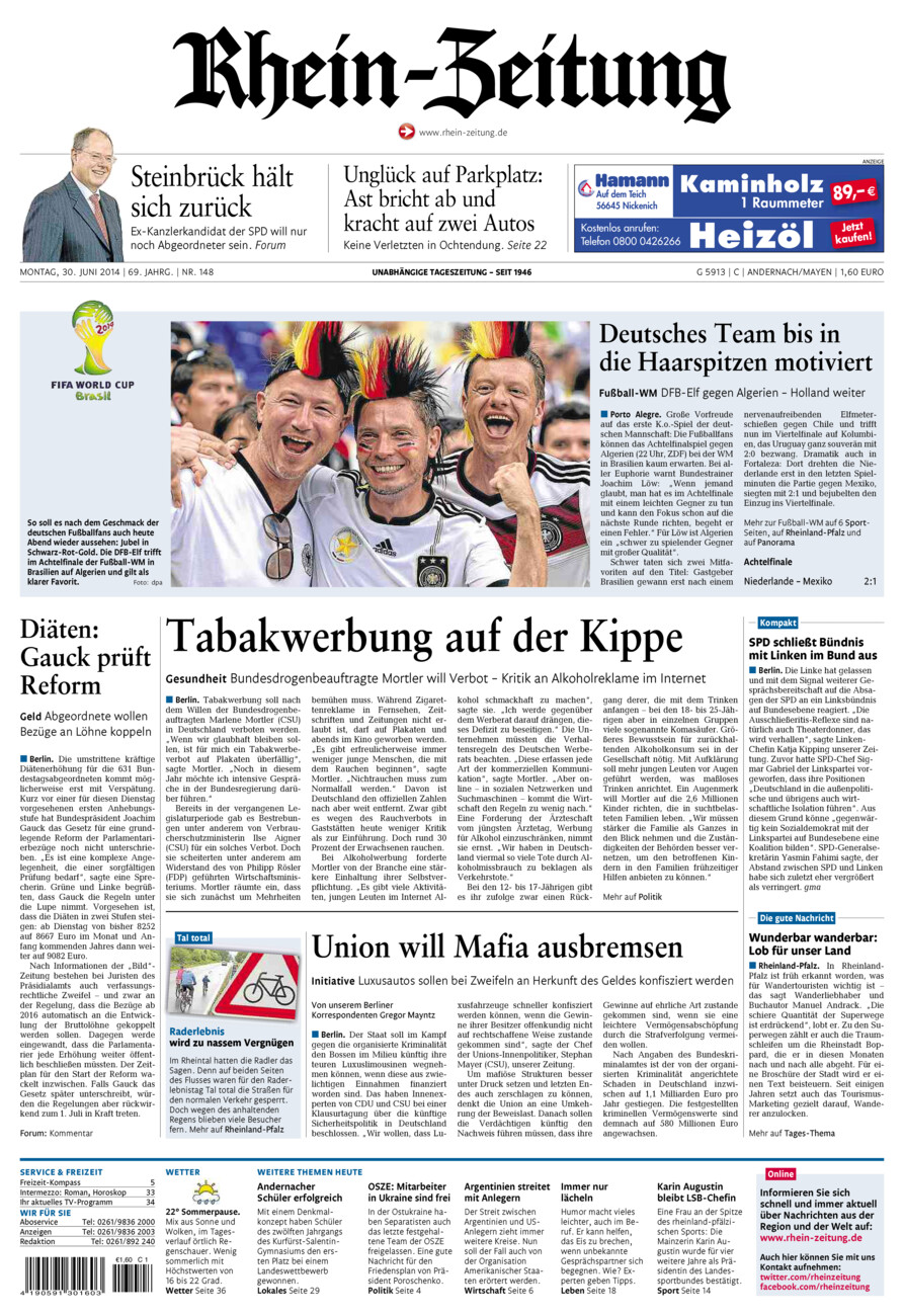 Rhein-Zeitung Andernach & Mayen vom Montag, 30.06.2014