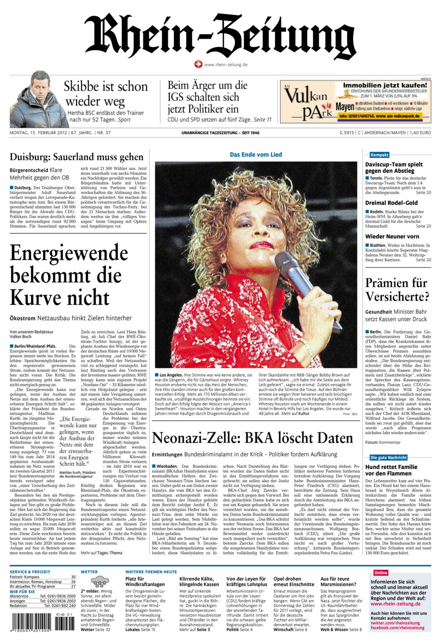 Rhein-Zeitung Andernach & Mayen vom Montag, 13.02.2012