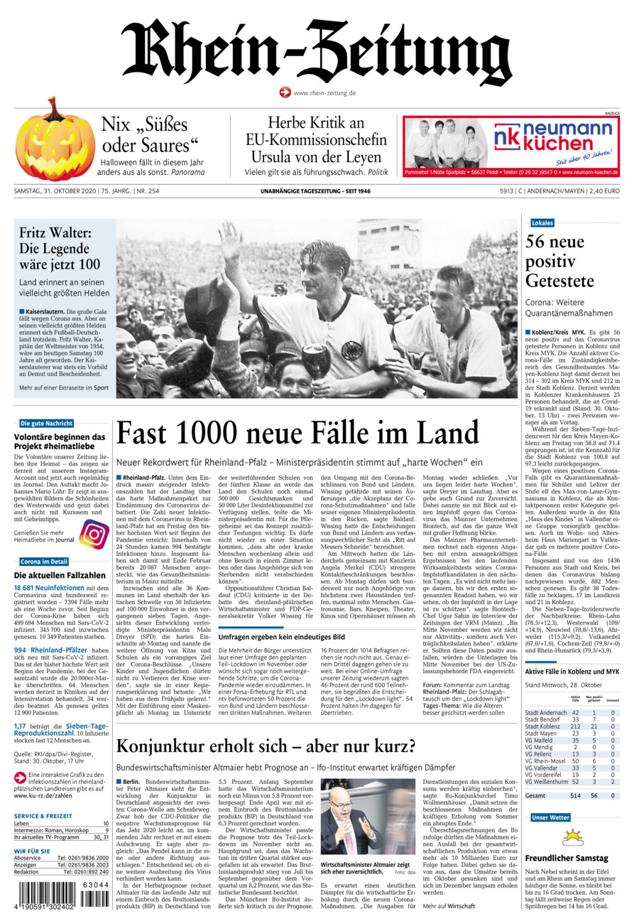 Rhein-Zeitung Andernach & Mayen vom Samstag, 31.10.2020
