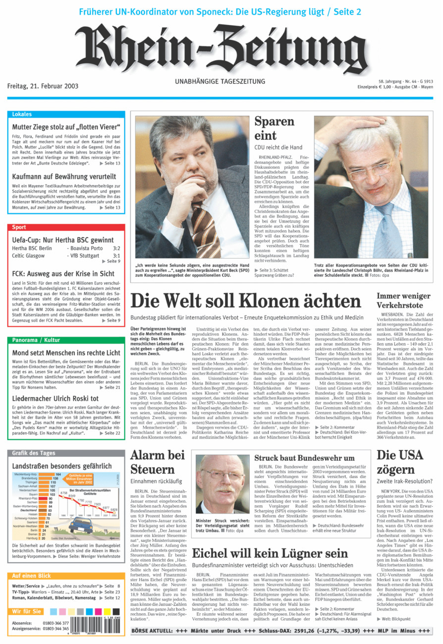Rhein-Zeitung Andernach & Mayen vom Freitag, 21.02.2003