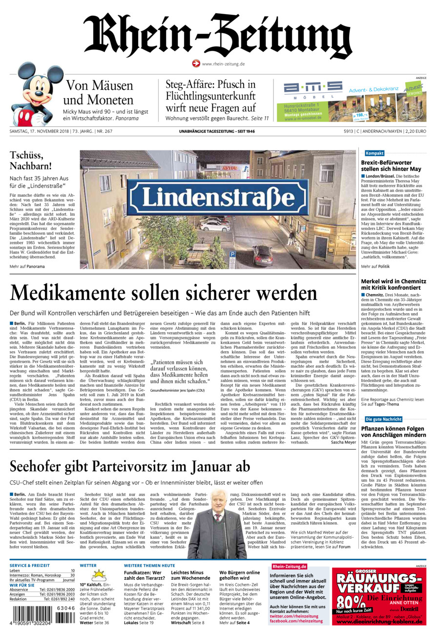 Rhein-Zeitung Andernach & Mayen vom Samstag, 17.11.2018